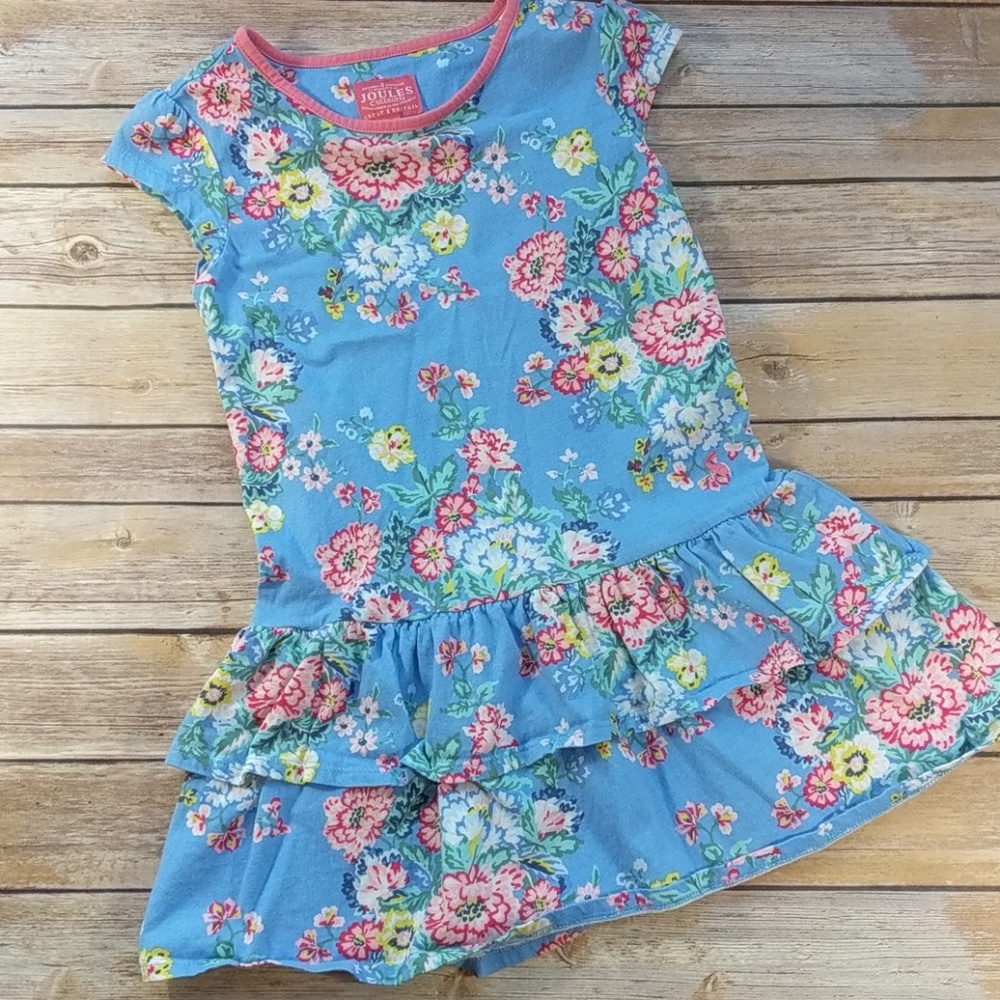 Joules Pretty Blue Floral Dress 7Y